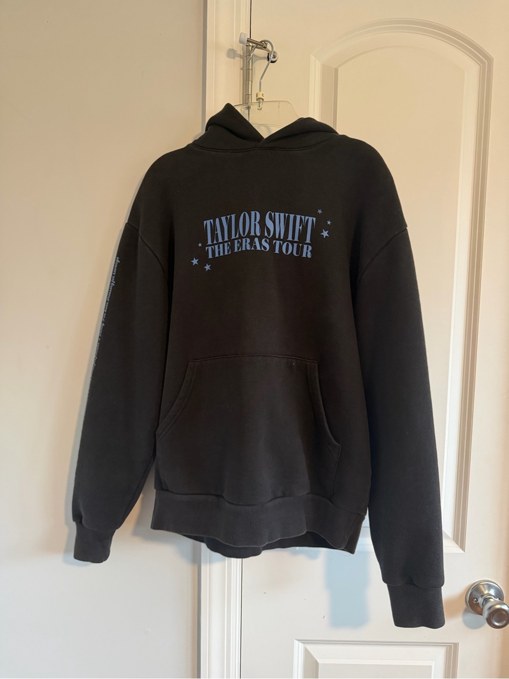 Taylor Swift Black Hoodie with Light Blue Eras Tour Print